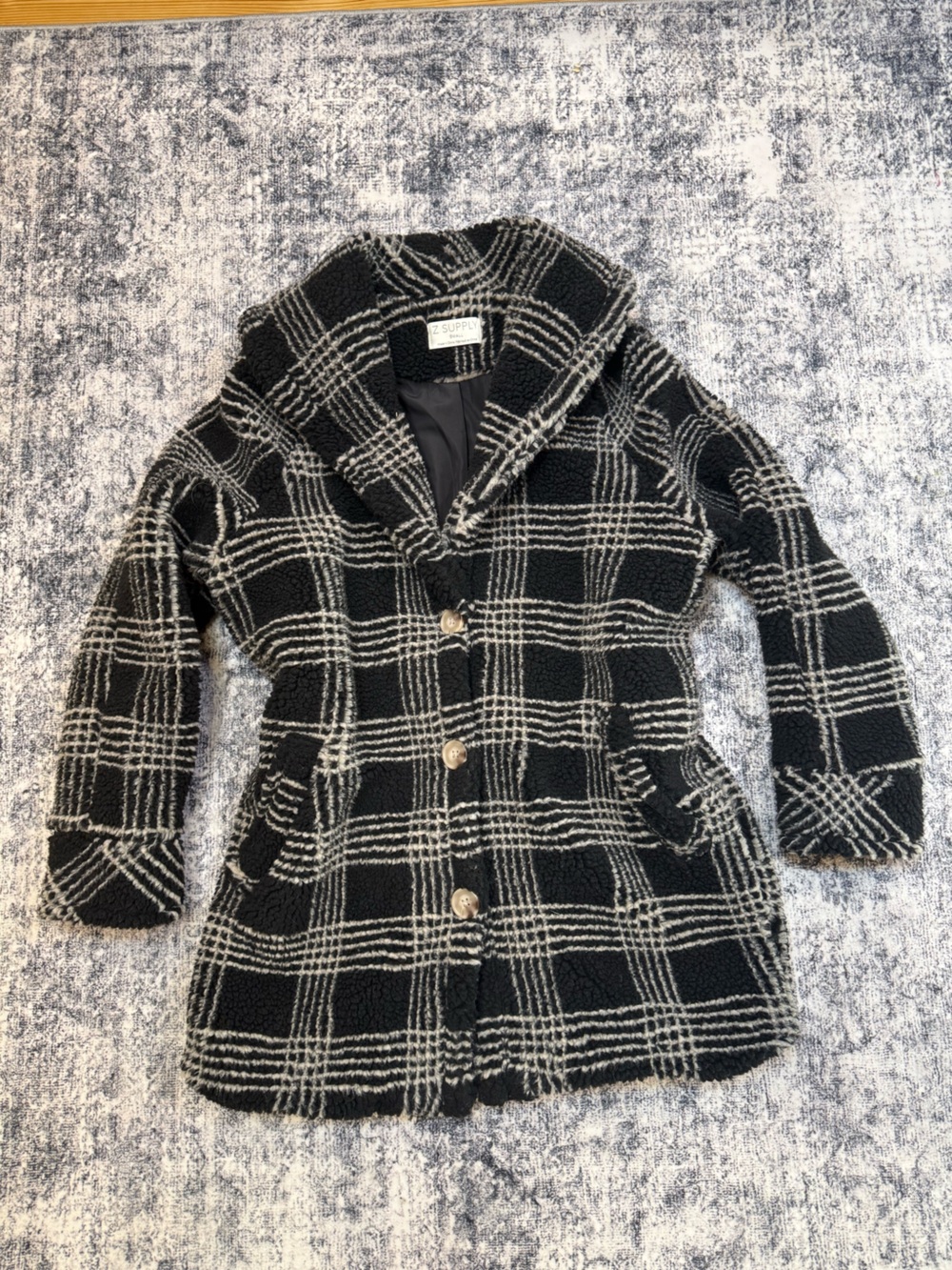 Z Supply Black & Cream Plaid Teddy Jacket